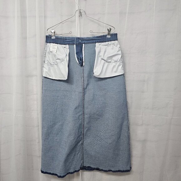 Blue Denim A-Line Midi Skirt Boho Faded Classic L - Picture 11 of 13